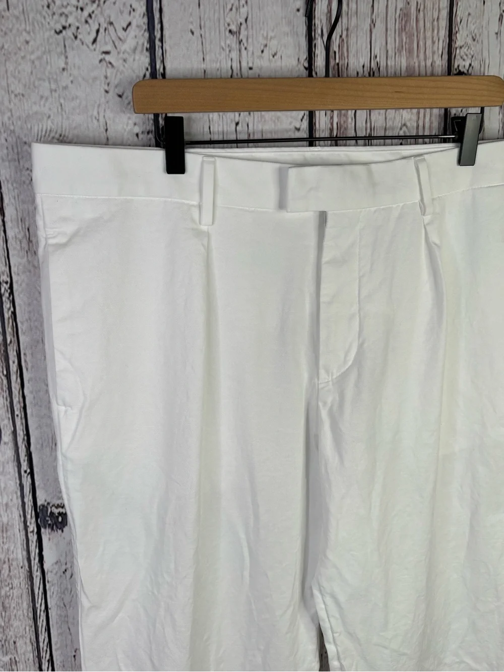 H&M Men’s Regular Fit White Cuffed Trousers Pants Size 38 Pleated 39x28” Slacks